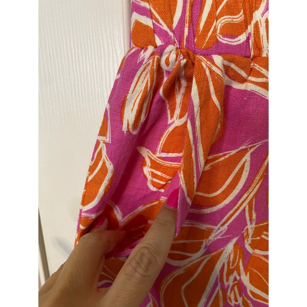 Sincerely Jules Pink Tropical Leaf Print Wide Leg Linen Blend Pants Large - Picture 2 of 4